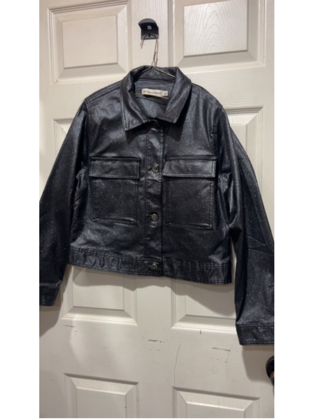 Women's Rebecca Minkoff Black Glitter Cropped Jacket L